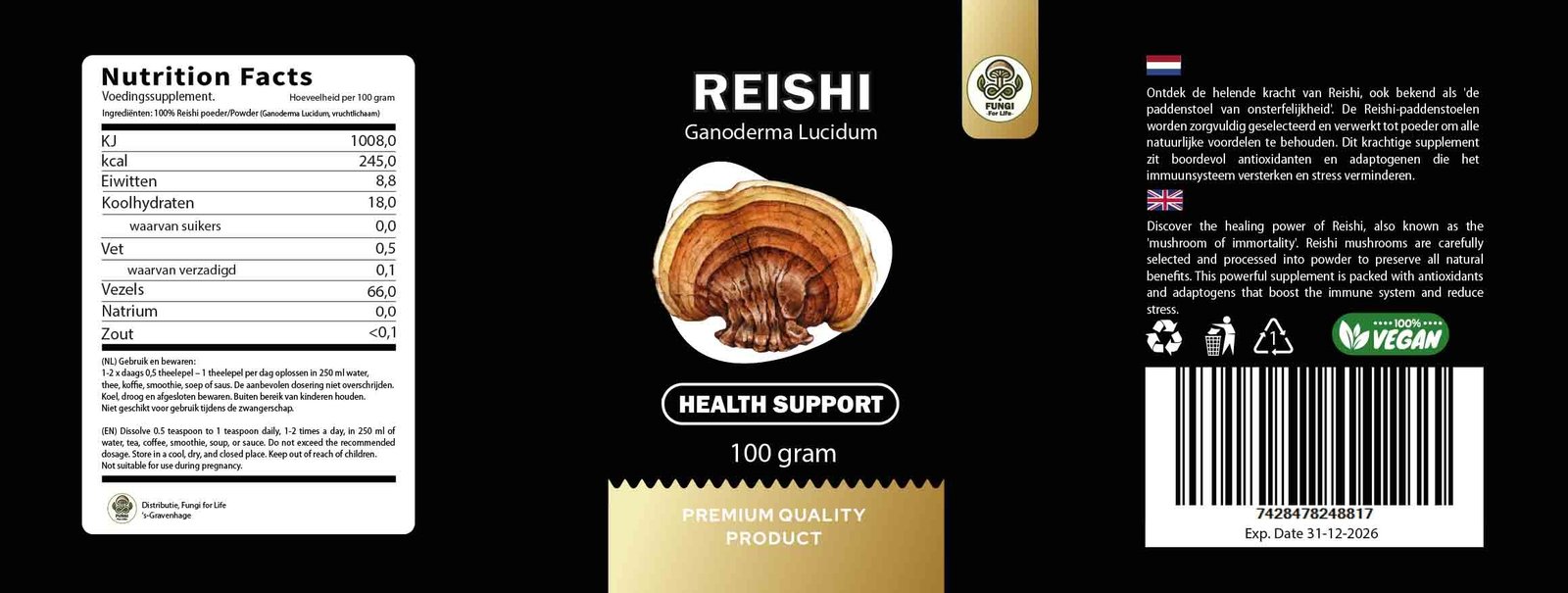 Reishi (Ganoderma lucidum) – Health Support – 100 Grams - Image 2